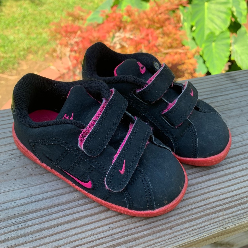 Nike Court Tradition 2 Pink Black Toddler Girl Sneakers No Tie